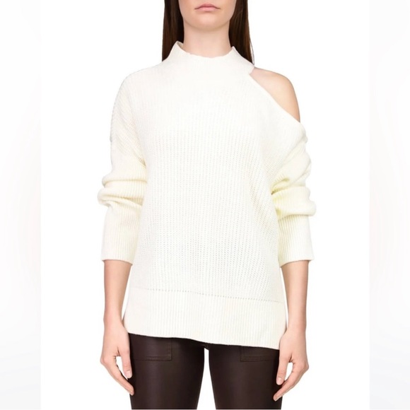 Sanctuary Clothing Cold Shoulder Cut-Out Mock Turtleneck Sweater Natural Med NWT - Picture 1 of 10